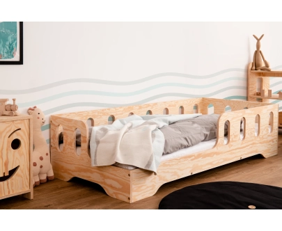 Einzelbett für Kinder mit Rausfallschutz und Lattenrost TILA 1 Montessori Holz