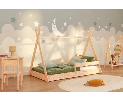 Hausbett für Kinder mit Rausfallschutz und Lattenrost TIPI F Montessori Holz