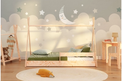 Hausbett für Kinder mit Rausfallschutz und Lattenrost TIPI F Montessori Holz