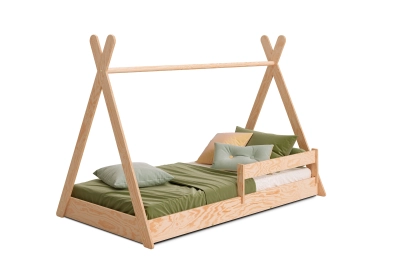 Hausbett für Kinder mit Rausfallschutz und Lattenrost TIPI FLOOR Montessori Holz