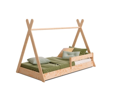 Hausbett für Kinder mit Rausfallschutz und Lattenrost TIPI F Montessori Holz