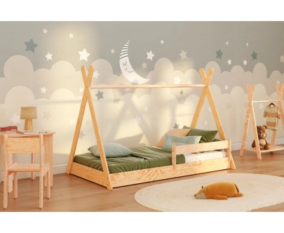 Hausbett für Kinder mit Rausfallschutz und Lattenrost TIPI F Montessori Holz