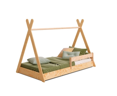 Hausbett für Kinder mit Rausfallschutz und Lattenrost TIPI F Montessori Holz