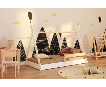 Hausbett für Kinder mit Rausfallschutz und Lattenrost TIPI F Montessori Holz