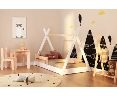 Hausbett für Kinder mit Rausfallschutz und Lattenrost TIPI F Montessori Holz