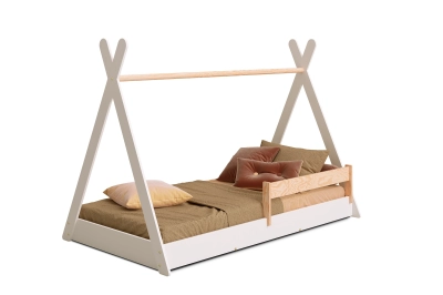 Hausbett für Kinder mit Rausfallschutz und Lattenrost TIPI FLOOR Montessori Kiefer