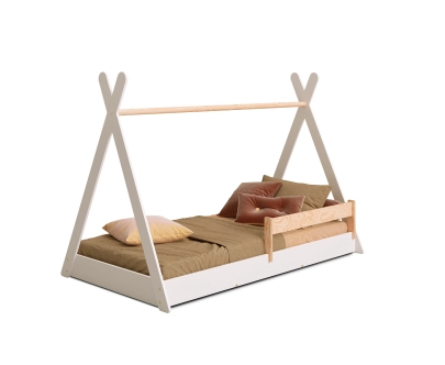 Hausbett für Kinder mit Rausfallschutz und Lattenrost TIPI F Montessori Holz