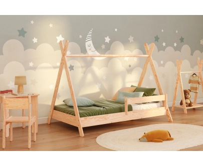 Hausbett für Kinder mit Rausfallschutz und Lattenrost TIPI Montessori Holz