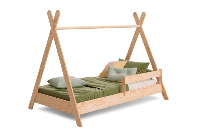 Hausbett für Kinder mit Rausfallschutz und Lattenrost TIPI Montessori Holz