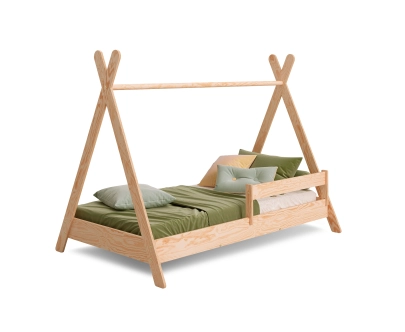 Hausbett für Kinder mit Rausfallschutz und Lattenrost TIPI Montessori Holz