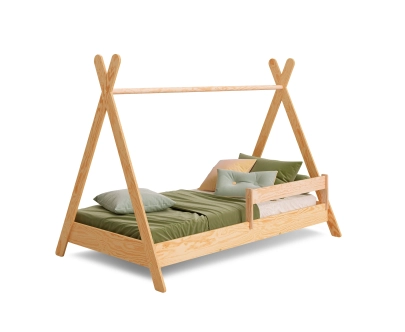 Hausbett für Kinder mit Rausfallschutz und Lattenrost TIPI Montessori Holz