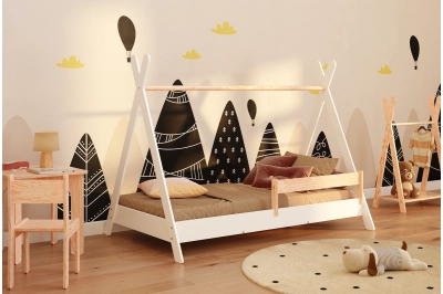 Hausbett für Kinder mit Rausfallschutz und Lattenrost TIPI Montessori Holz