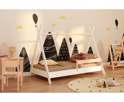 Hausbett für Kinder mit Rausfallschutz und Lattenrost TIPI Montessori Holz
