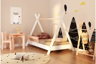 Hausbett für Kinder mit Rausfallschutz und Lattenrost TIPI Montessori Holz