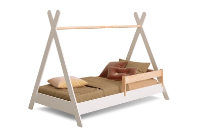 Hausbett für Kinder mit Rausfallschutz und Lattenrost TIPI Montessori Holz