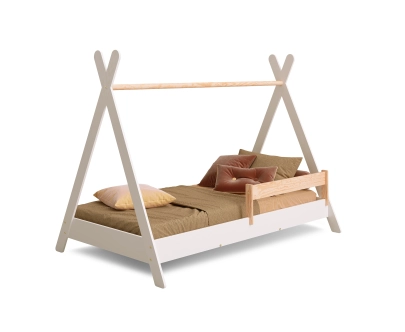 Hausbett für Kinder mit Rausfallschutz und Lattenrost TIPI Montessori Holz