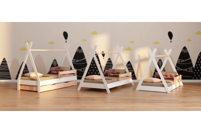 Hausbett für Kinder mit Rausfallschutz und Lattenrost TIPI Montessori Holz