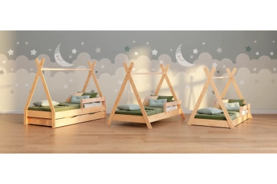 Hausbett für Kinder mit Rausfallschutz und Lattenrost TIPI F Montessori Holz