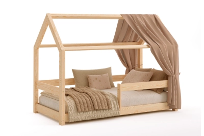 Hausbett für Kinder mit Rausfallschutz und Lattenrost MILO Montessori Holz