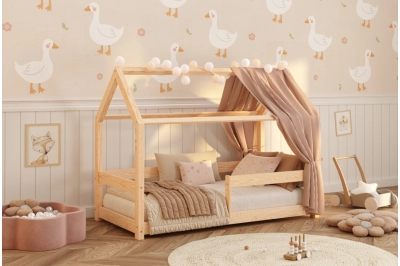 Hausbett für Kinder mit Rausfallschutz und Lattenrost MILO Montessori Holz