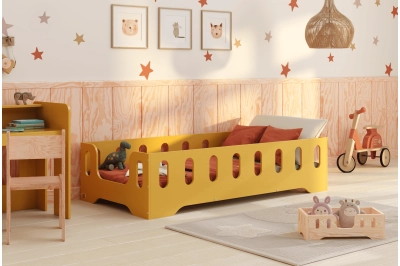 Einzelbett für Kinder mit Rausfallschutz und Lattenrost TILA 2 Montessori Kiefer