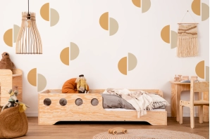 Einzelbett für Kinder mit Rausfallschutz und Lattenrost TILA 5 Montessori Kiefer