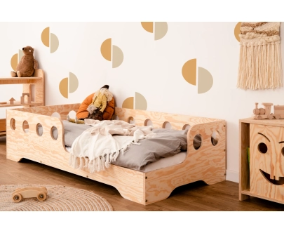 Einzelbett für Kinder mit Rausfallschutz und Lattenrost TILA 5 Montessori Holz