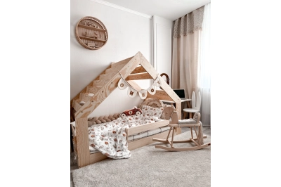 Hausbett für Kinder mit niedriger Konstruktion und Lattenrost MOON G Kiefer