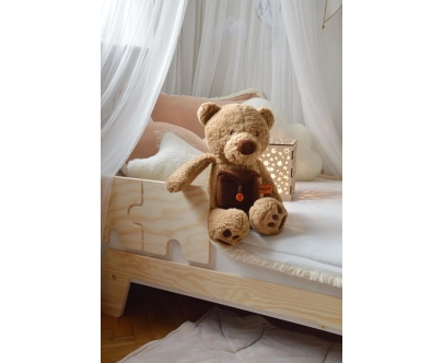 Einzelbett für Kinder mit Rausfallschutz und Lattenrost PUZZLE BR1 Montessori Holz