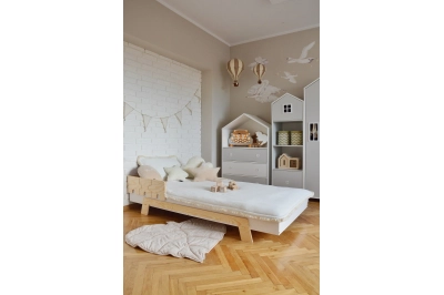 Einzelbett für Kinder mit Rausfallschutz und Lattenrost PUZZLE BR1 Montessori Holz