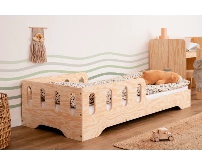 Einzelbett für Kinder mit Rausfallschutz und Lattenrost TILA 6 Montessori Holz
