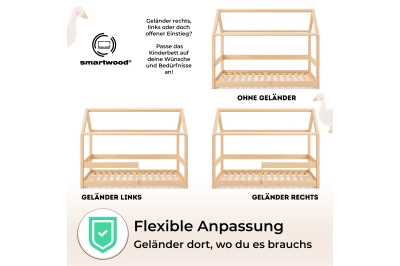 Hausbett für Kinder mit Rausfallschutz und Lattenrost MILO Montessori Holz