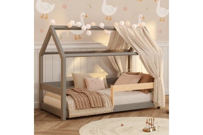 Hausbett für Kinder mit Rausfallschutz und Lattenrost MILO Montessori Holz
