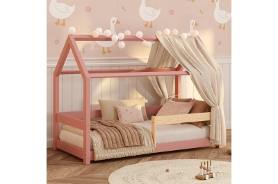 Hausbett für Kinder mit Rausfallschutz und Lattenrost MILO Montessori Holz