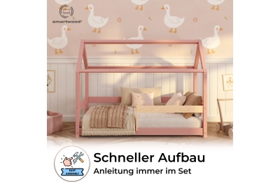 Hausbett für Kinder mit Rausfallschutz und Lattenrost MILO Montessori Holz