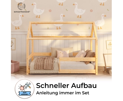 Hausbett für Kinder mit Rausfallschutz und Lattenrost MILO Montessori Holz