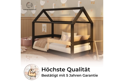 Hausbett für Kinder mit Rausfallschutz und Lattenrost MILO massives Kiefernholz