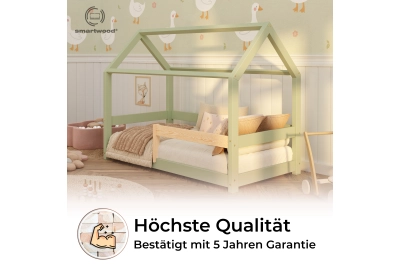 Hausbett für Kinder mit Rausfallschutz und Lattenrost MILO Montessori Holz
