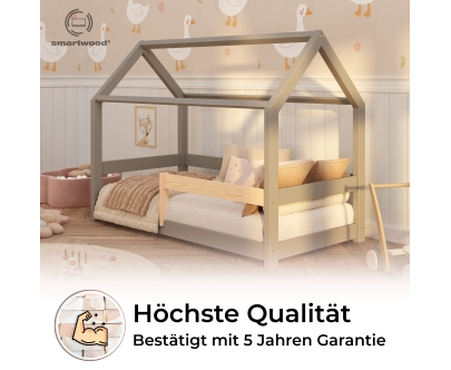 Hausbett für Kinder mit Rausfallschutz und Lattenrost MILO Montessori Holz