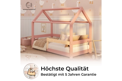 Hausbett für Kinder mit Rausfallschutz und Lattenrost MILO massives Kiefernholz