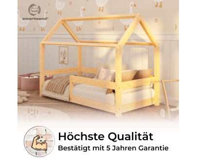 Hausbett für Kinder mit Rausfallschutz und Lattenrost MILO Montessori Holz