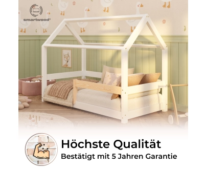Hausbett für Kinder mit Rausfallschutz und Lattenrost MILO Montessori Holz