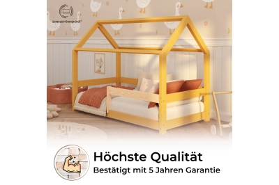 Hausbett für Kinder mit Rausfallschutz und Lattenrost MILO massives Kiefernholz