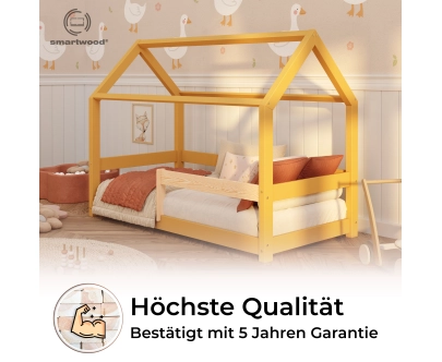 Hausbett für Kinder mit Rausfallschutz und Lattenrost MILO Montessori Holz