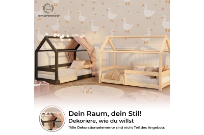 Hausbett für Kinder mit Rausfallschutz und Lattenrost MILO massives Kiefernholz