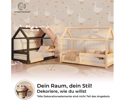 Hausbett für Kinder mit Rausfallschutz und Lattenrost MILO Montessori Holz