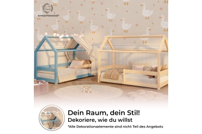 Hausbett für Kinder mit Rausfallschutz und Lattenrost MILO Montessori Holz