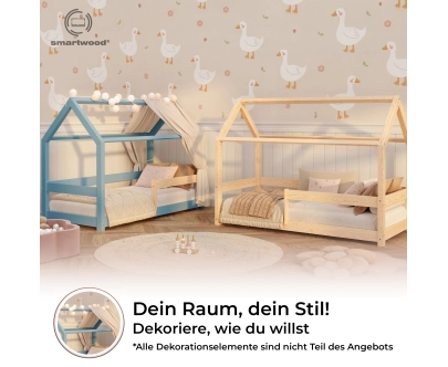 Hausbett für Kinder mit Rausfallschutz und Lattenrost MILO Montessori Holz