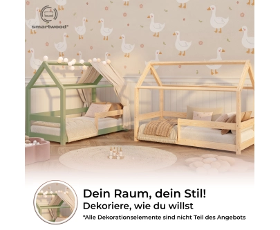 Hausbett für Kinder mit Rausfallschutz und Lattenrost MILO Montessori Holz