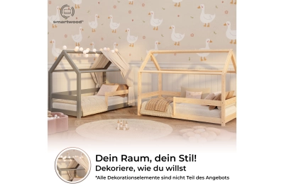 Hausbett für Kinder mit Rausfallschutz und Lattenrost MILO Montessori Holz